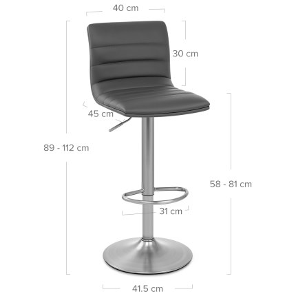 Linear Brushed Steel Bar Stool Grey Dimensions