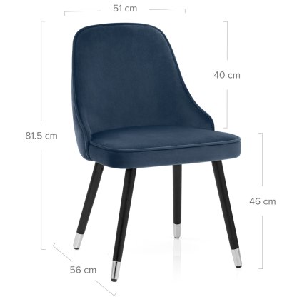 Glam Dining Chair Blue Velvet Dimensions