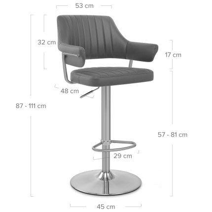Skyline Brushed Bar Stool Charcoal Dimensions
