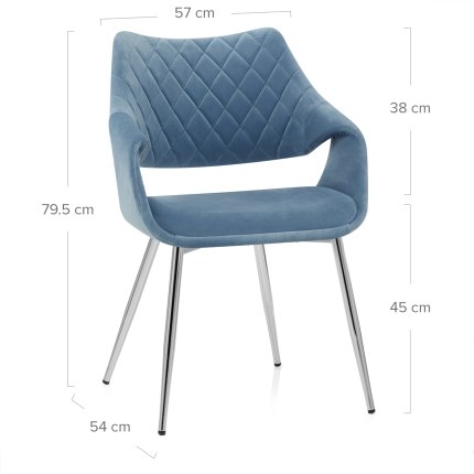 Fairfield Chrome Chair Blue Velvet Dimensions