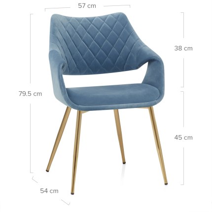 Fairfield Gold Chair Blue Velvet Dimensions
