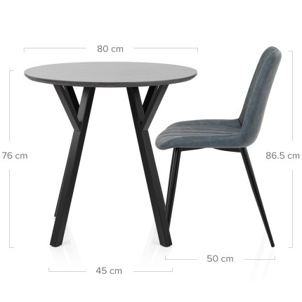 Wessex Dining Set Grey Wood & Blue Dimensions
