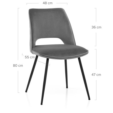 Viola Dining Chair Grey Velvet Dimensions