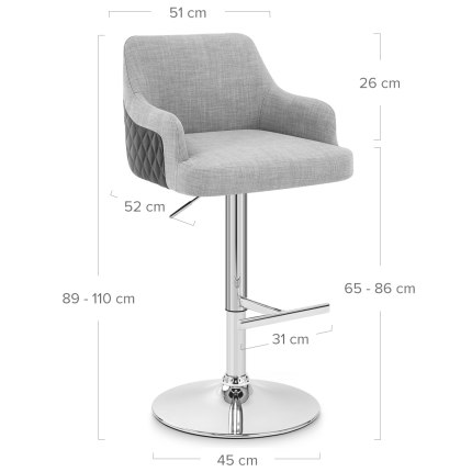 Dylan Stool Grey Leather & Grey Fabric Dimensions