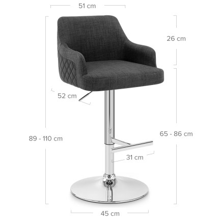 Dylan Stool Black Leather & Charcoal Fabric Dimensions