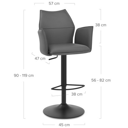 Ava Bar Stool Grey With Arms Dimensions