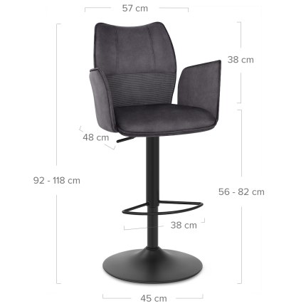 Art Bar Stool Charcoal Velvet With Arms Dimensions