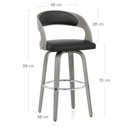 Alicia Grey Wooden Stool Black Real Leather Dimensions