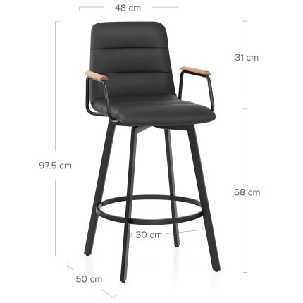 Marco Stool Oak Arms & Black Leather Dimensions