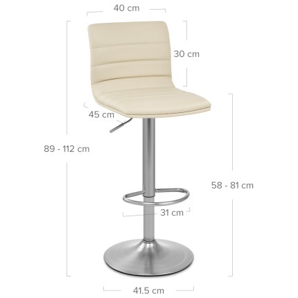 Linear Brushed Steel Bar Stool Cream Dimensions