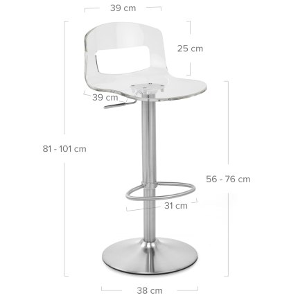 Stardust Brushed Steel Stool Clear Dimensions