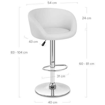 White Faux Leather Eclipse Bar Stool Dimensions