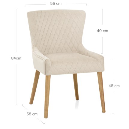 City Oak Chair Cream Velvet Dimensions