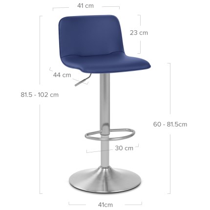 Cape Brushed Steel Stool Blue Dimensions