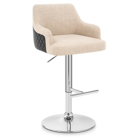 Dylan Stool Black Leather & Beige Fabric