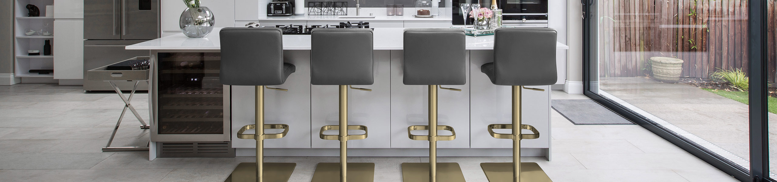 Lush Real Leather Gold Stool Dark Grey Video Banner