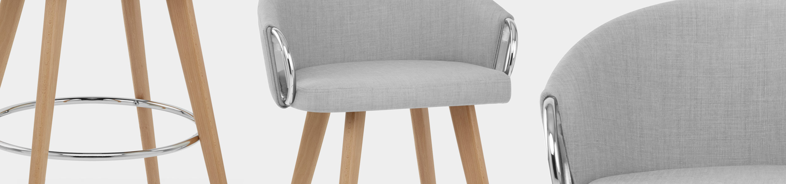 Neo Wooden Stool Grey Fabric Video Banner