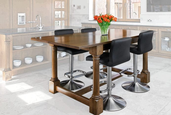 Lush Stools at high freestanding kitchen bar table