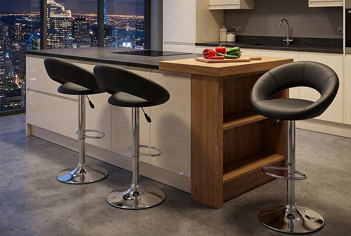 Padded Crescent Bar Stools at Breakfast Bar