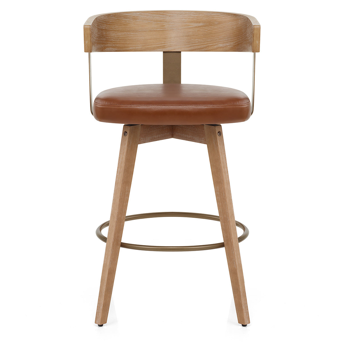 Roman Oak Bar Stool Brown Real Leather
