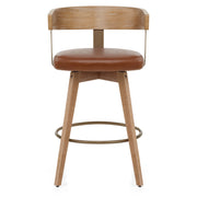 Roman Oak Bar Stool Brown Real Leather