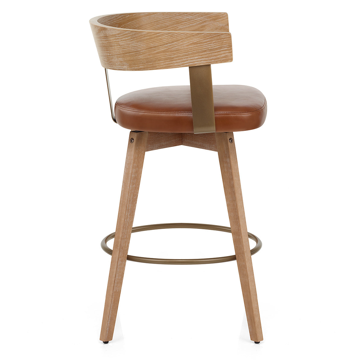 Roman Oak Bar Stool Brown Real Leather