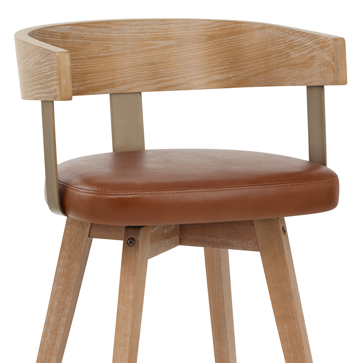 Roman Oak Bar Stool Brown Real Leather