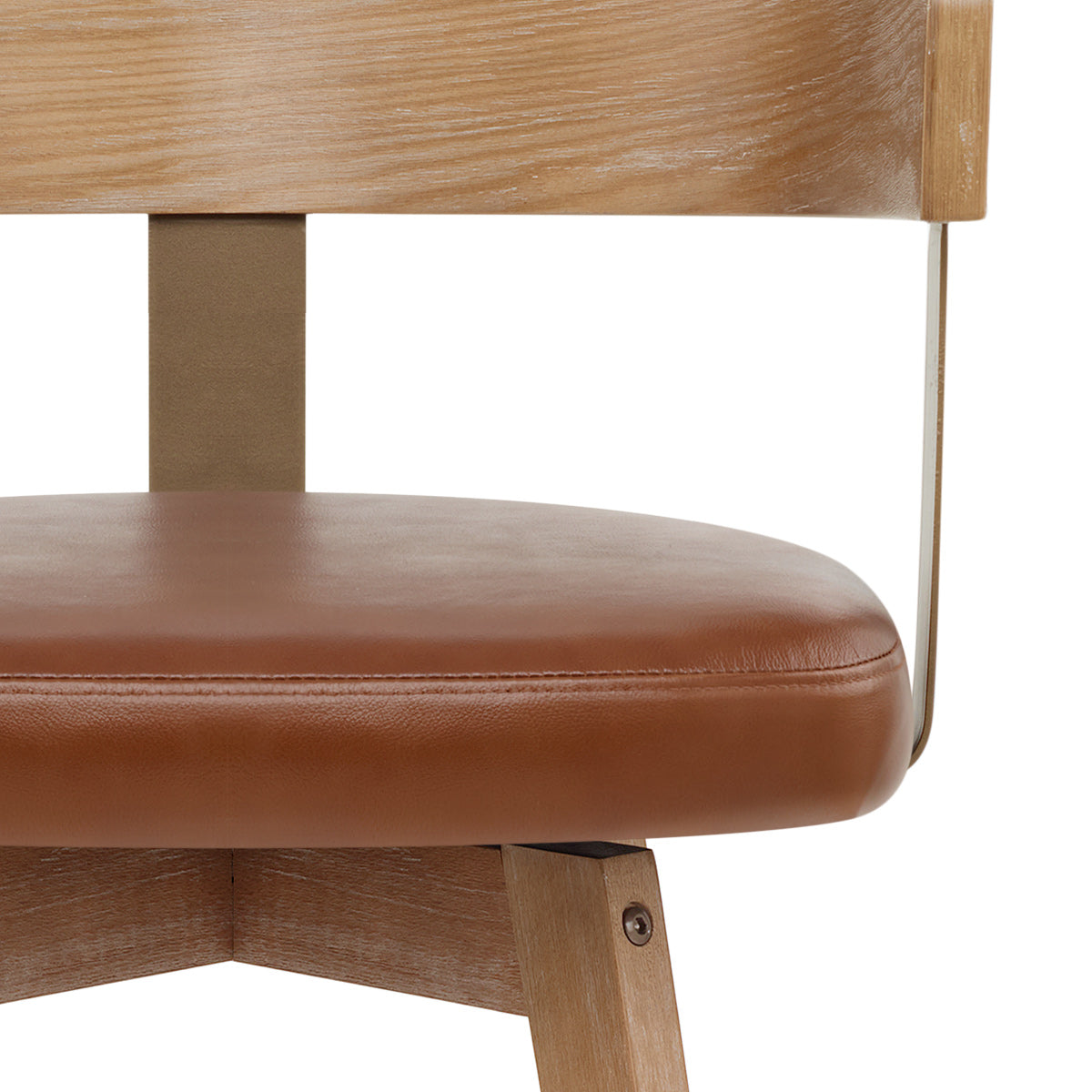 Roman Oak Bar Stool Brown Real Leather