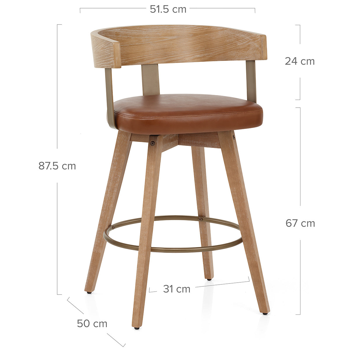 Roman Oak Bar Stool Brown Real Leather