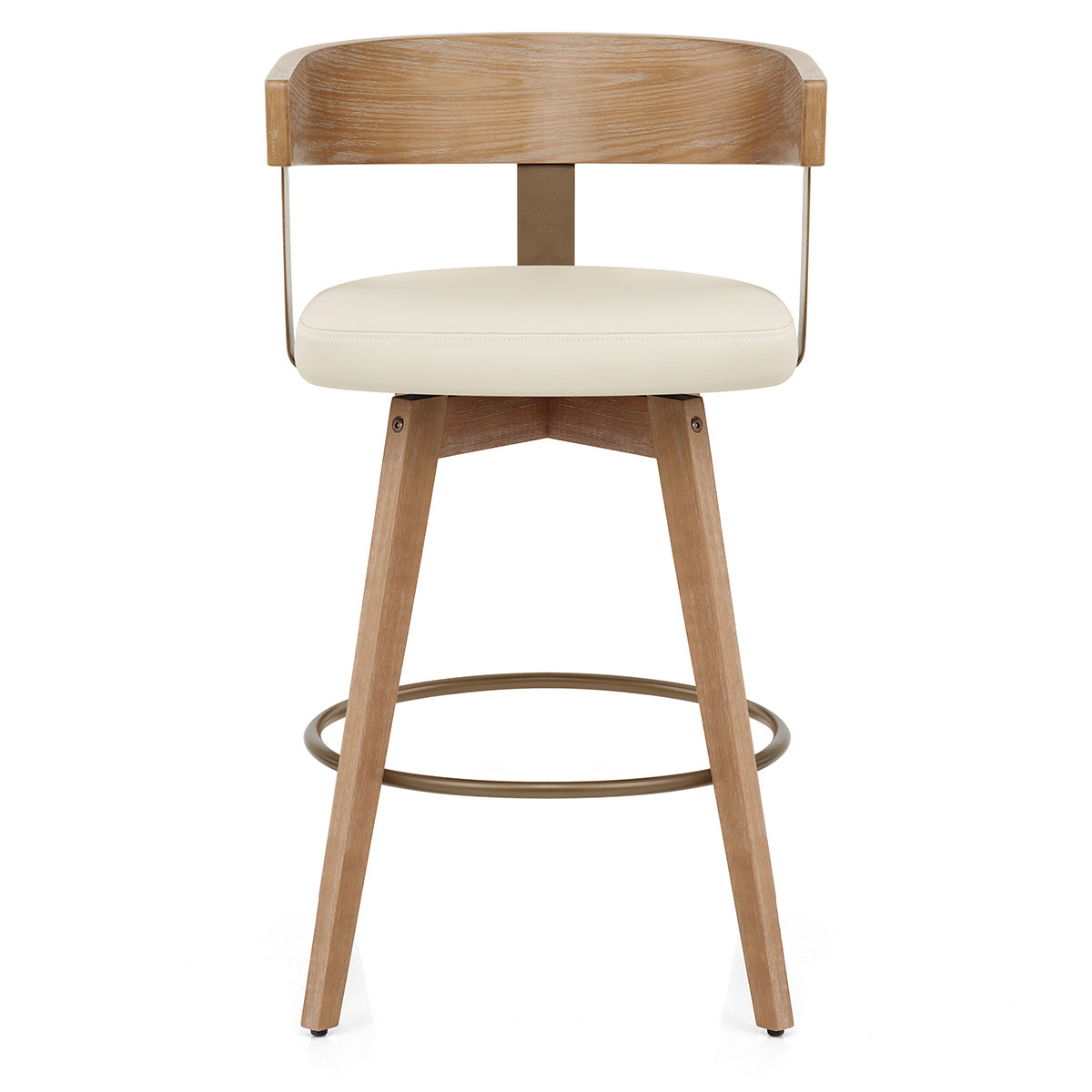 Roman Oak Bar Stool Cream Real Leather