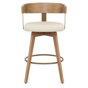 Roman Oak Bar Stool Cream Real Leather