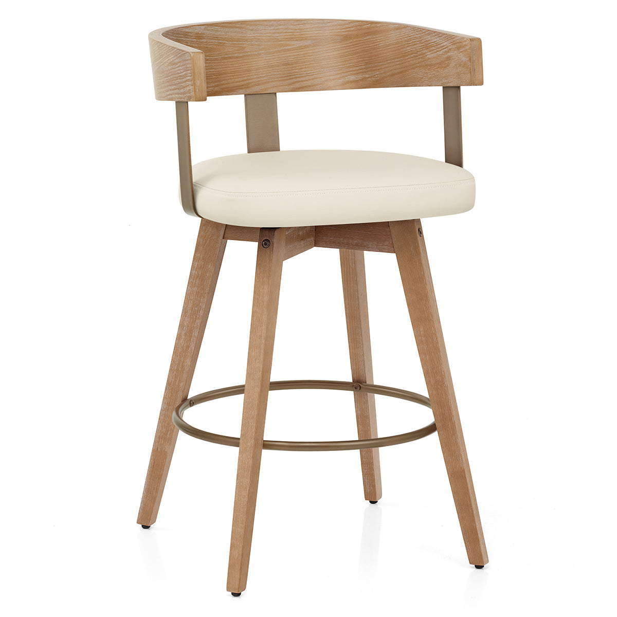 Roman Oak Bar Stool Cream Real Leather