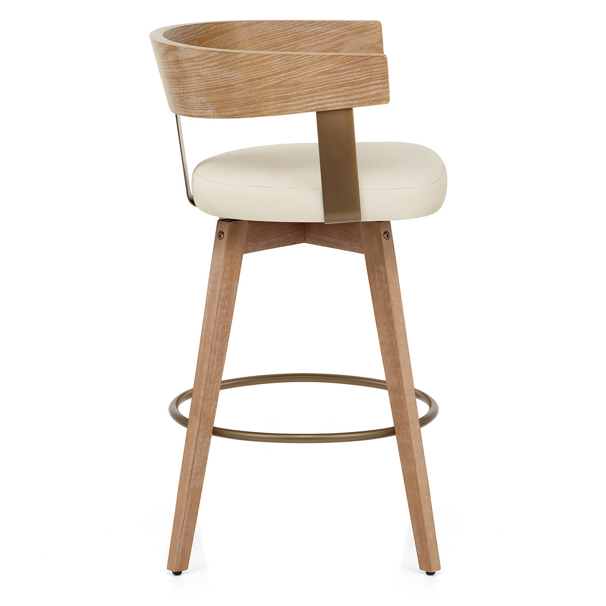 Roman Oak Bar Stool Cream Real Leather
