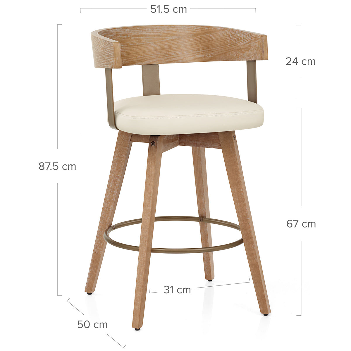 Roman Oak Bar Stool Cream Real Leather