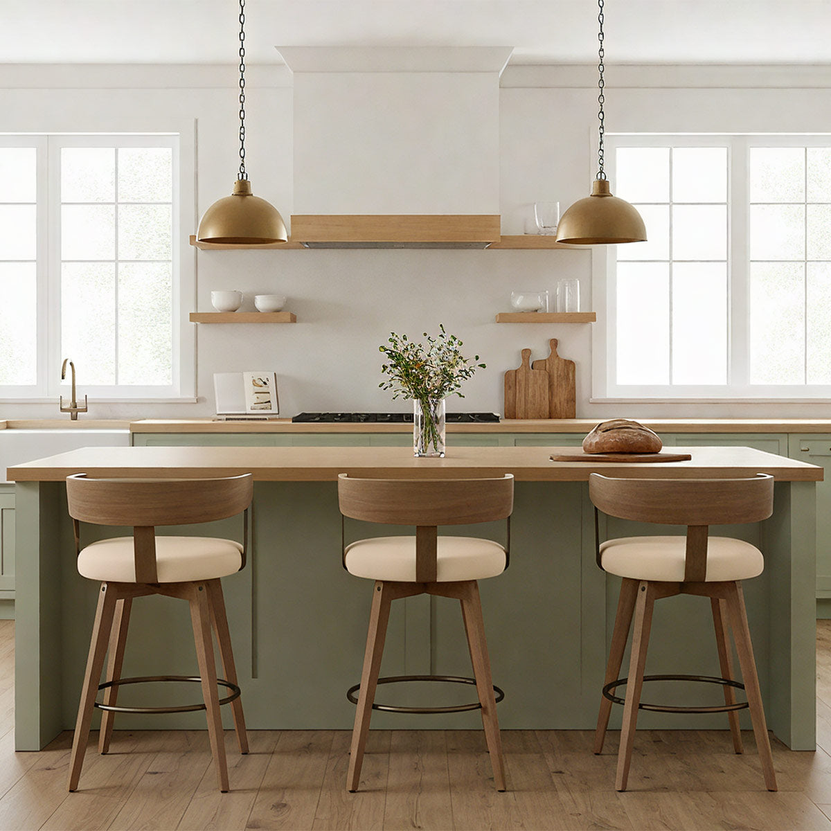 Roman Oak Bar Stool Cream Real Leather