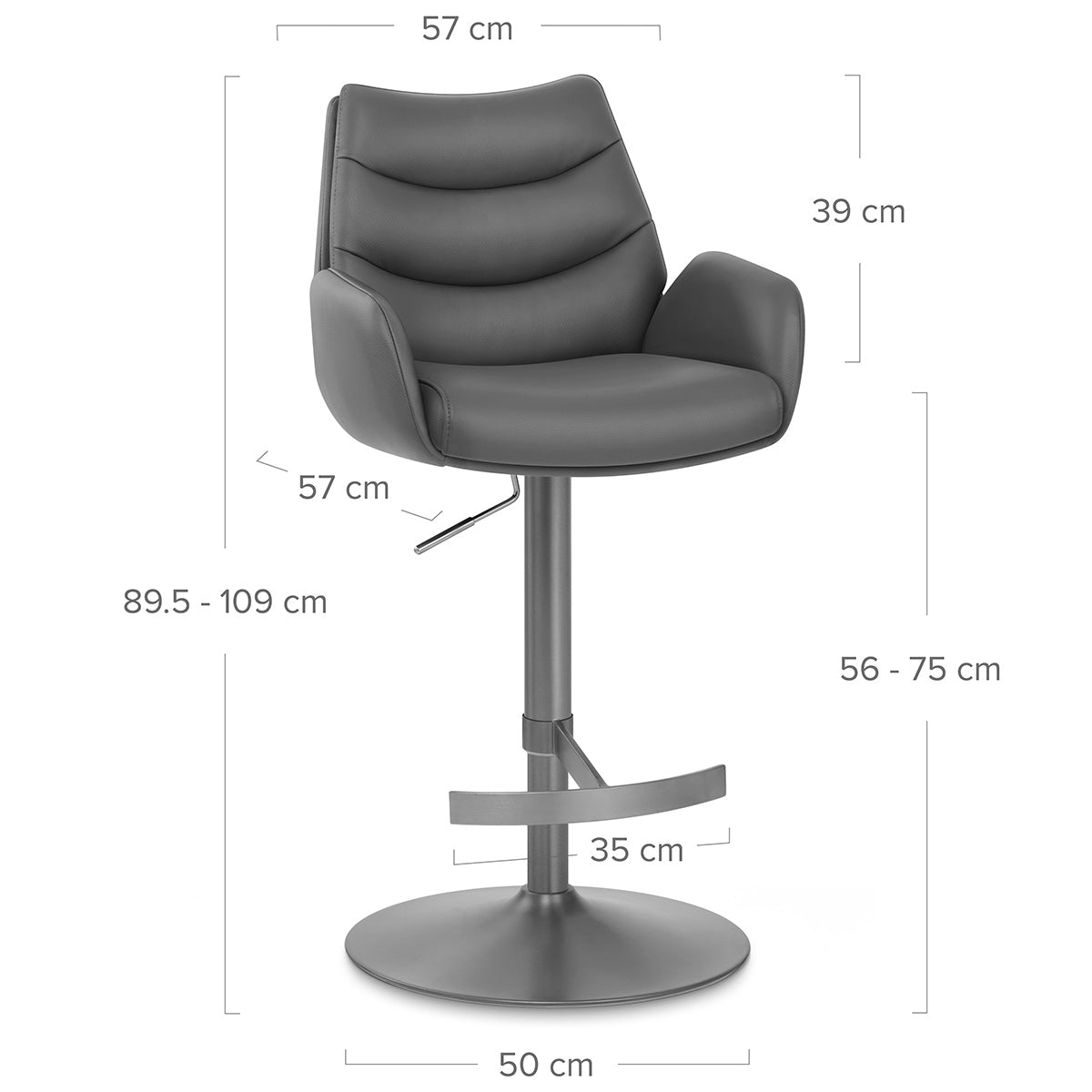Seville Real Leather Graphite Stool Dark Grey