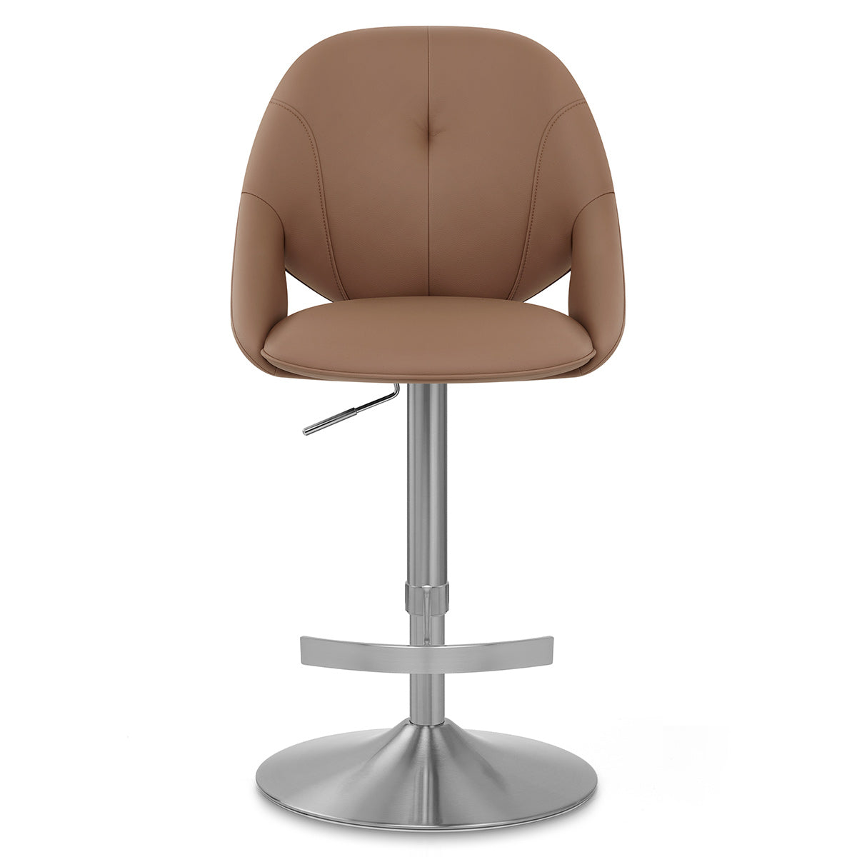 Rico Brushed Steel Stool Brown Eco Leather