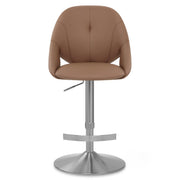 Rico Brushed Steel Stool Brown Eco Leather