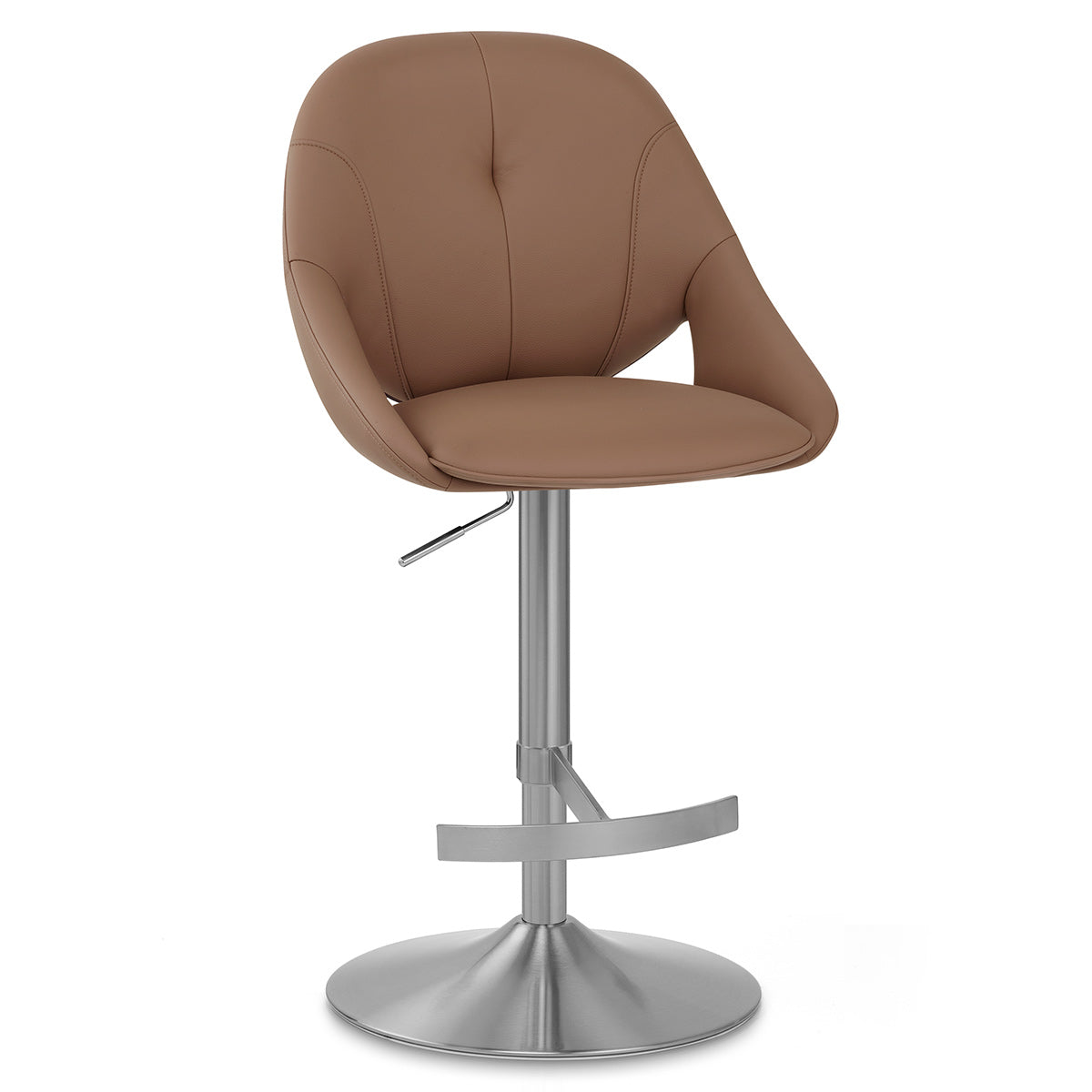 Rico Brushed Steel Stool Brown Eco Leather
