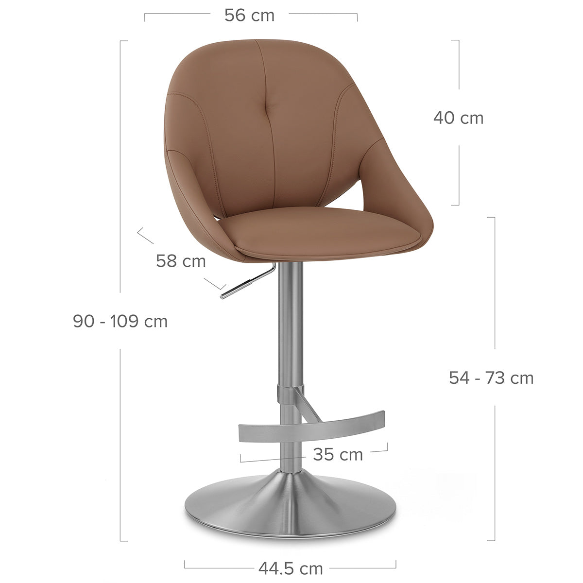 Rico Brushed Steel Stool Brown Eco Leather