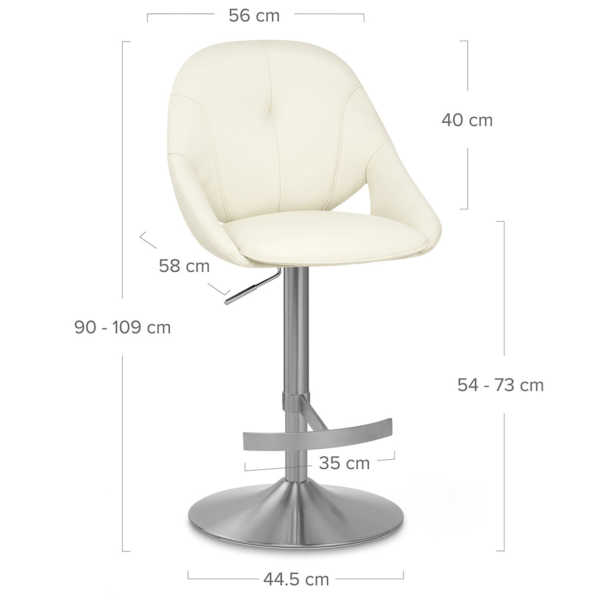 Rico Brushed Steel Stool Cream Eco Leather