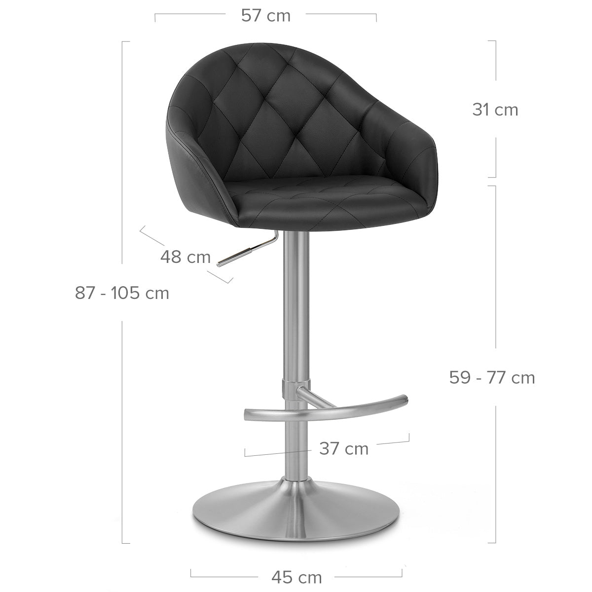 Perry Brushed Steel Stool Black