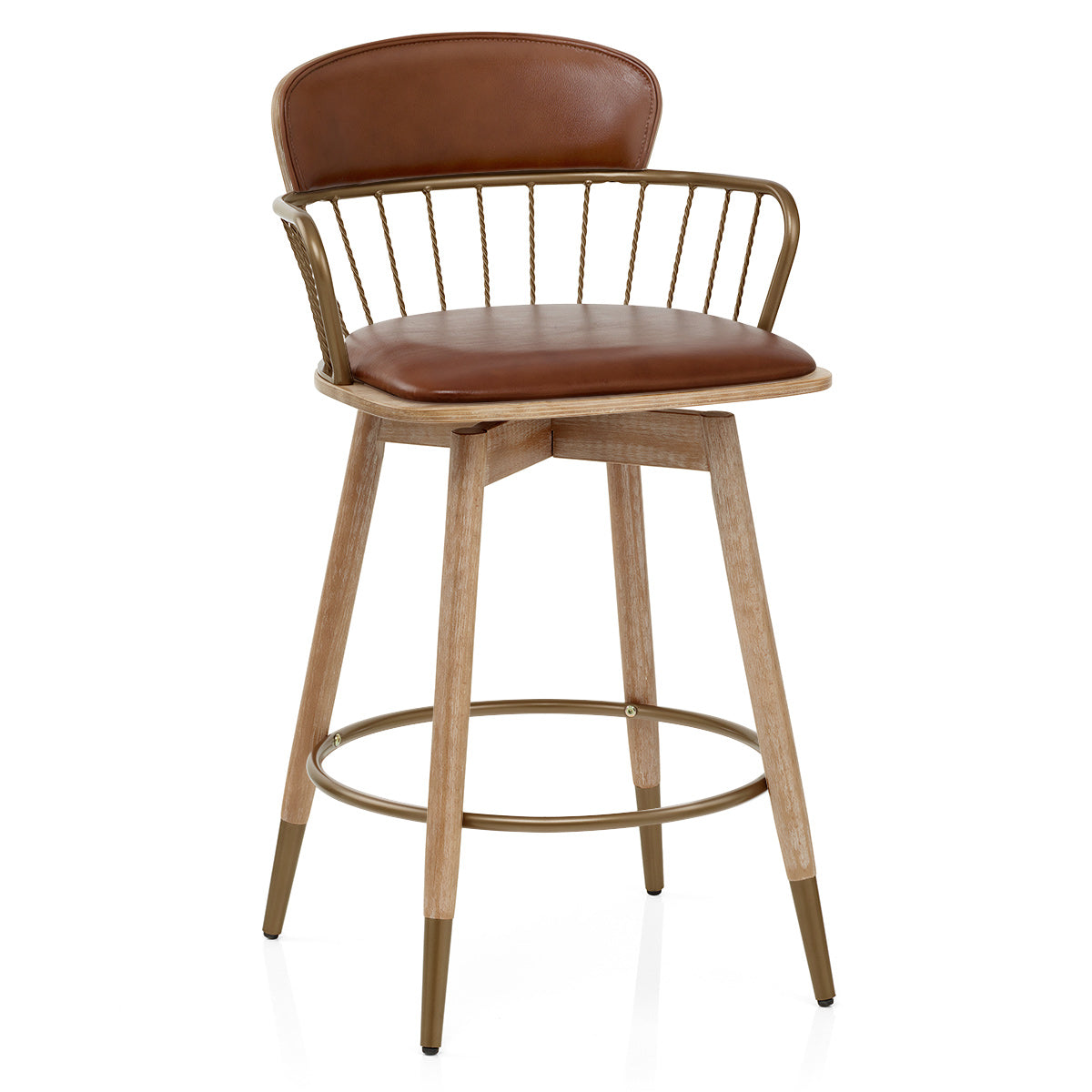 Opera Bar Stool Oak & Tan Real Leather