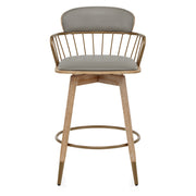 Opera Bar Stool Oak & Grey Real Leather