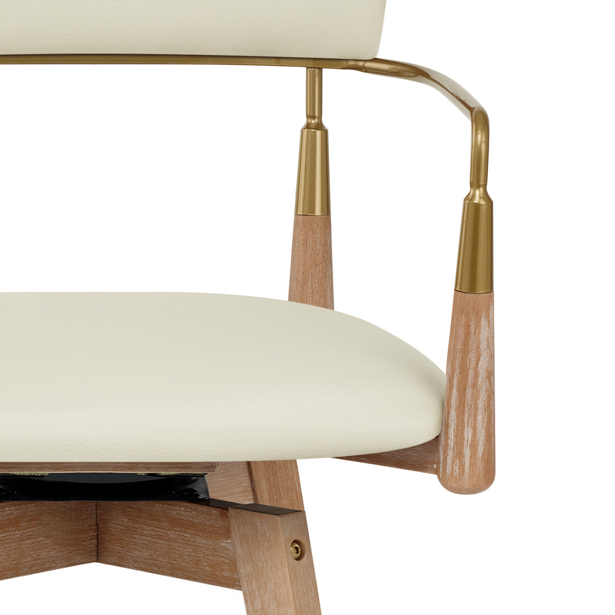 Reed Real Leather Wooden Stool Cream