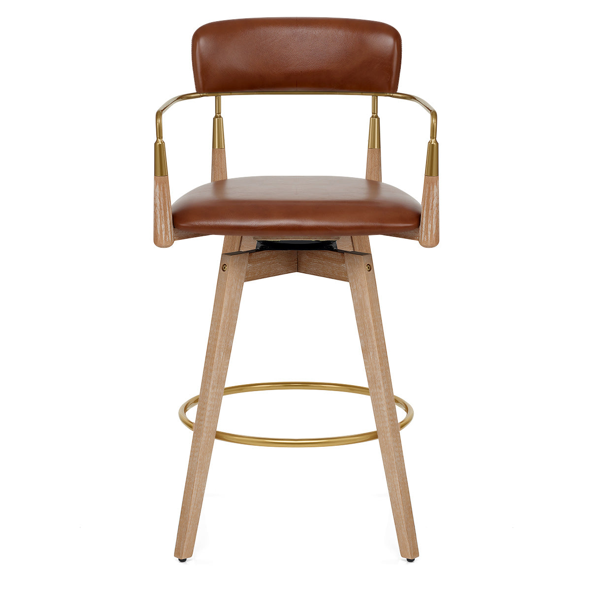 Reed Real Leather Wooden Stool Tan