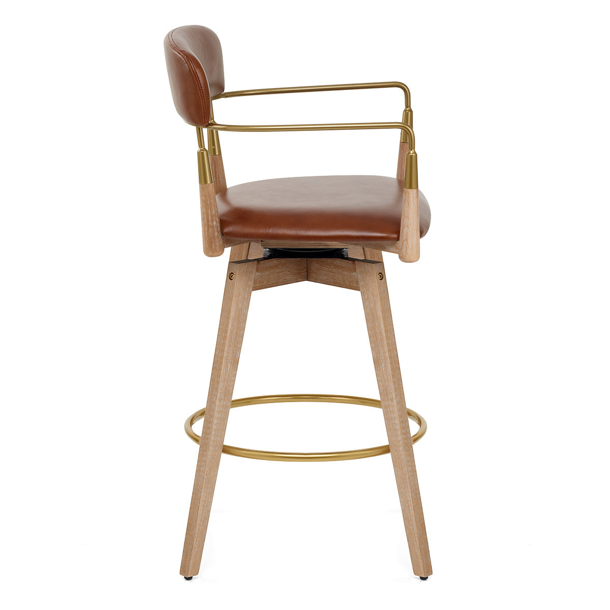 Reed Real Leather Wooden Stool Tan
