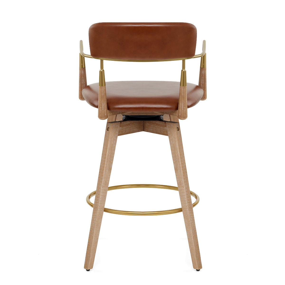 Reed Real Leather Wooden Stool Tan