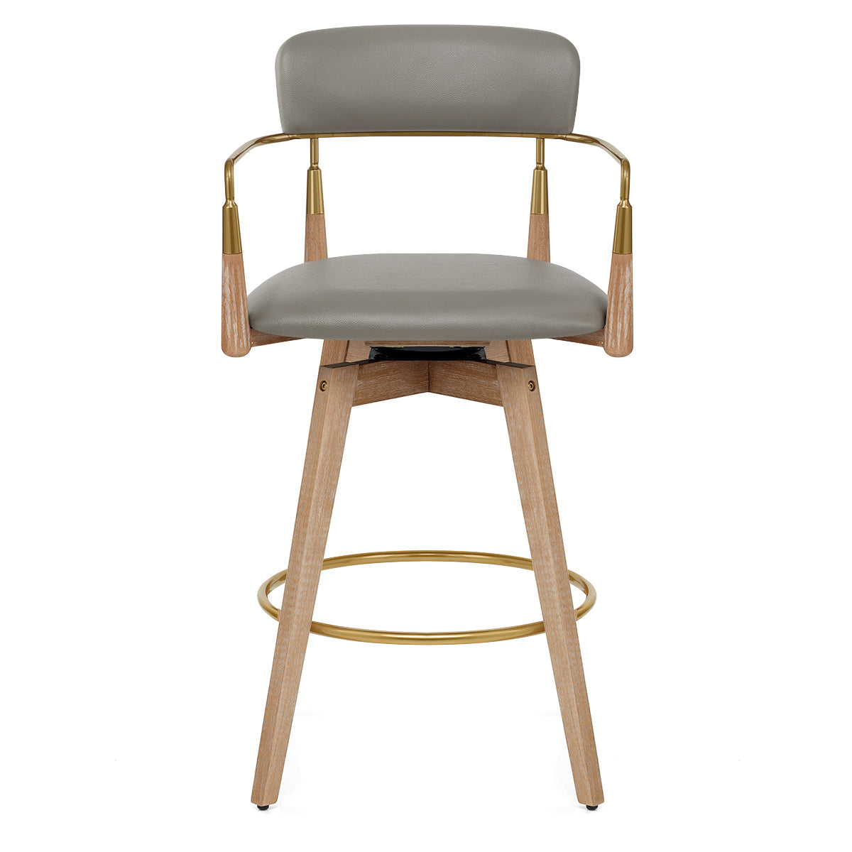 Reed Real Leather Wooden Stool Grey