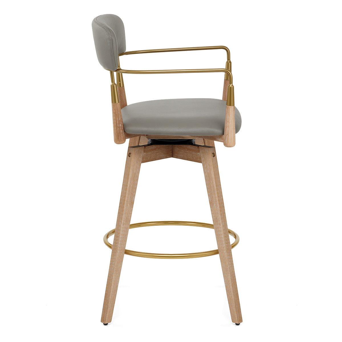 Reed Real Leather Wooden Stool Grey